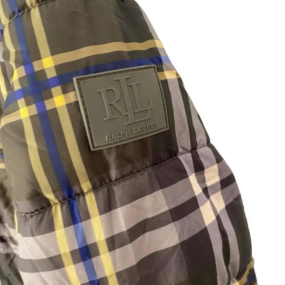 Lauren Ralph Lauren Green Plaid Puffer Quilted Jacket Loden Check size medium